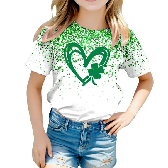 T Shirts for Teen Girls Irish Shamrock Clover Short Sleeve Casual Kid St. Patrick's Day Tee Shirt T-Shirts Infant To Big Kid 10-11 Years