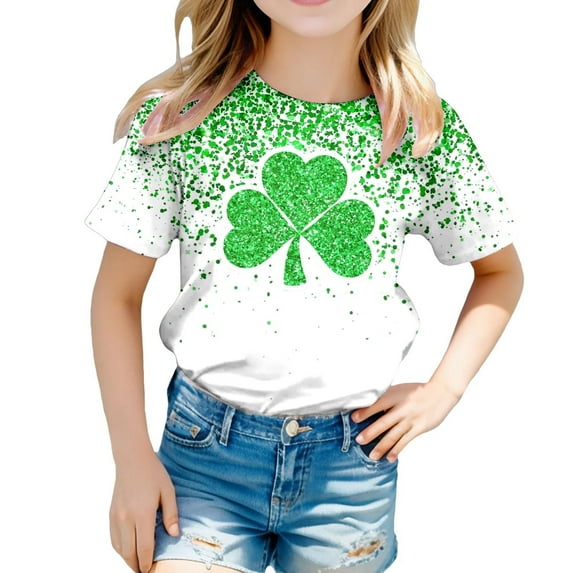 T Shirts for Teen Girls Kid St. Patrick's Day Shamrock Graphic Short Sleeve Cool Blouse Tops Girls' Tops, Tees & Blouses 4-5 Years