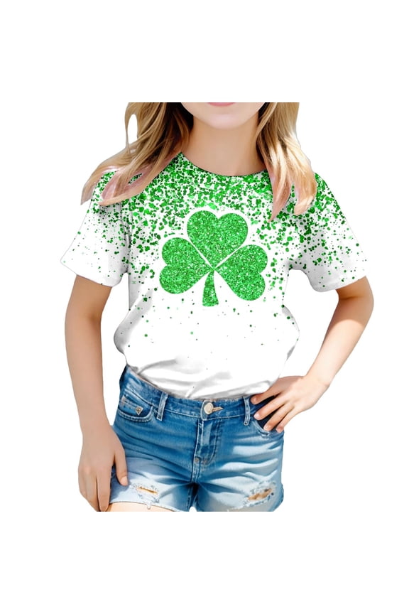 T Shirts for Girls Kid St. Patrick's Day Shamrock Graphic Short Sleeve Cool Blouse Tops Girls' Tops, Tees & Blouses 4-5 Years