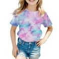 thumbnail image 1 of T Shirts for Teen Girls Tie Dye Print Short Sleeve T Shirt Fashion Cool Crew Neck Holidays Tops Kids Summer Clothing Light Blue,130, 1 of 4