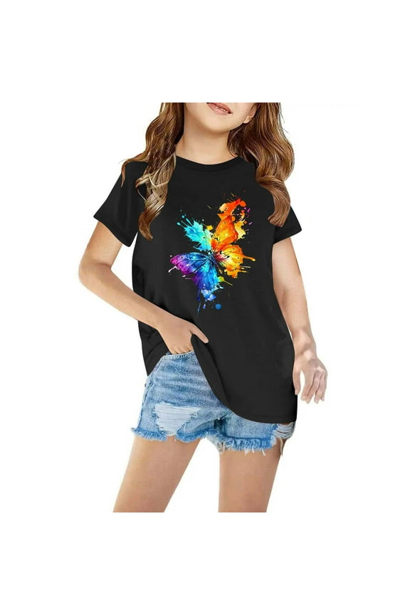 T Shirts for Teens Girls Trendy Crew Neck Tshirt Short Sleeve Shirts for Teens Fashion Printed Tees Girls Blouses Size 10-12 Get it Fast