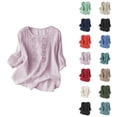 thumbnail image 1 of T Shirts for Women 2025 3/4 Sleeve Crewneck Cotton Linen Embroidery Comfortable Loose Tshirt Womens T Shirts, 1 of 5