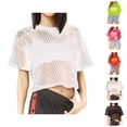 thumbnail image 1 of T Shirts for Women 2025 Fishnet Hollow Out See Trough Short Sleeve Crewneck Beach Cover Up Womens T Shirts, 1 of 6