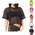 thumbnail image 1 of T Shirts for Women 2025 Fishnet Hollow Out See Trough Short Sleeve Crewneck Beach Cover Up Womens T Shirts, 1 of 6