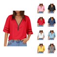 thumbnail image 1 of T Shirts for Women 2025 Flared Elbow Sleeve V Neck Half Zipper Loose Fit Casual Tshirt Womens T Shirts, 1 of 6