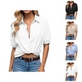 thumbnail image 1 of T Shirts for Women 2025 Short Puff Sleeve Button Down Collared Dressy Casual Tshirt Blouse Womens T Shirts, 1 of 6
