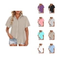 thumbnail image 1 of T Shirts for Women 2025 Short Sleeve Button Down Collared Plus Size Cotton Linen Plain Tshirt Blouse Womens T Shirts, 1 of 7