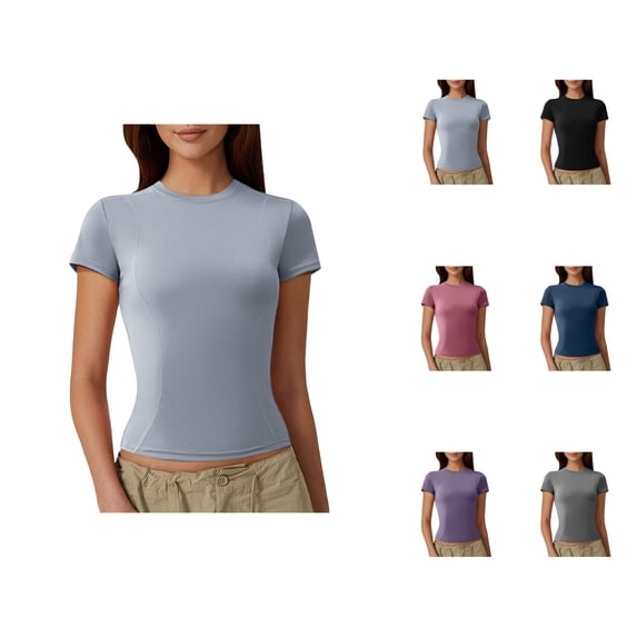 T Shirts for Women 2025 Short Sleeve Crewneck Slim Fit Yoga Gym Workout Running Quick Drying Tshirt Womens T Shirts