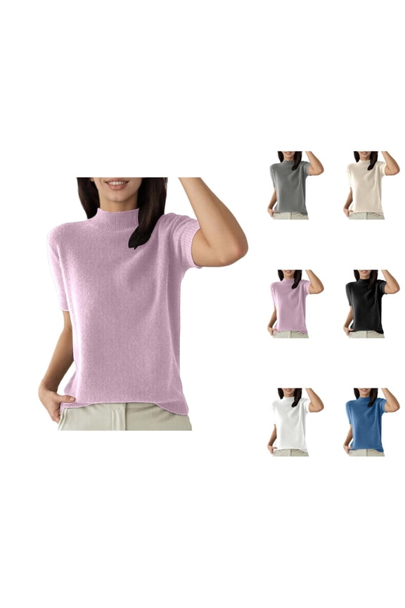 T Shirts for Women 2025 Short Sleeve Neck Solid Color Plain Basic Knitted Tshirt Womens T Shirts