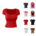 thumbnail image 1 of T Shirts for Women 2025 Short Sleeve Slim Fit U-Neck Plain Tshirt Basic Summer Casual Tops Womens T Shirts, 1 of 4