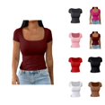 thumbnail image 1 of T Shirts for Women 2025 Short Sleeve Slim Fit U-Neck Plain Tshirt Basic Summer Casual Tops Womens T Shirts, 1 of 5