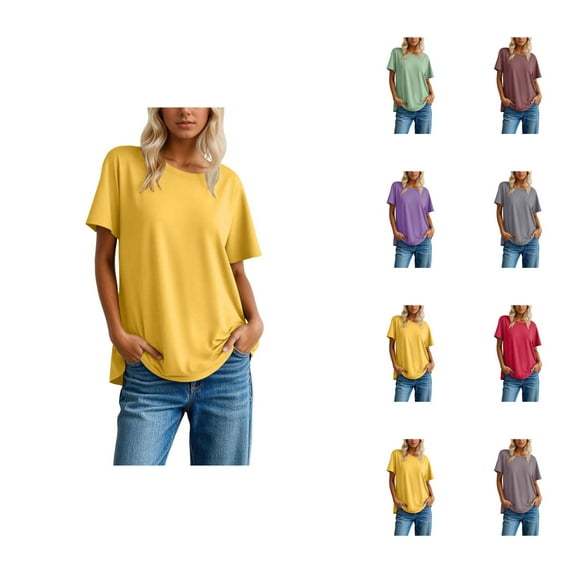 T Shirts for Women 2025 Solid Color Short Sleeve Crewneck Loose Fit Casual Plain Basic Tshirt Womens T Shirts