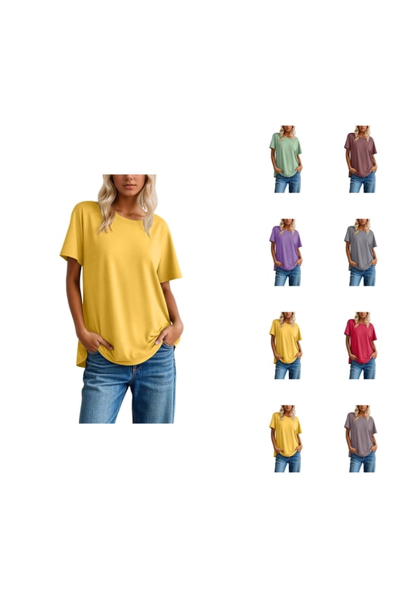 T Shirts for Women 2025 Solid Color Short Sleeve Crewneck Loose Fit Casual Plain Basic Tshirt Womens T Shirts