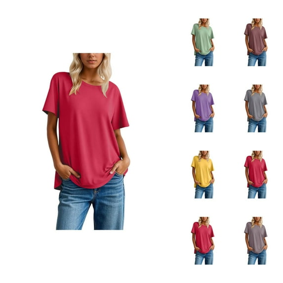 T Shirts for Women 2025 Solid Color Short Sleeve Crewneck Loose Fit Casual Plain Basic Tshirt Womens T Shirts
