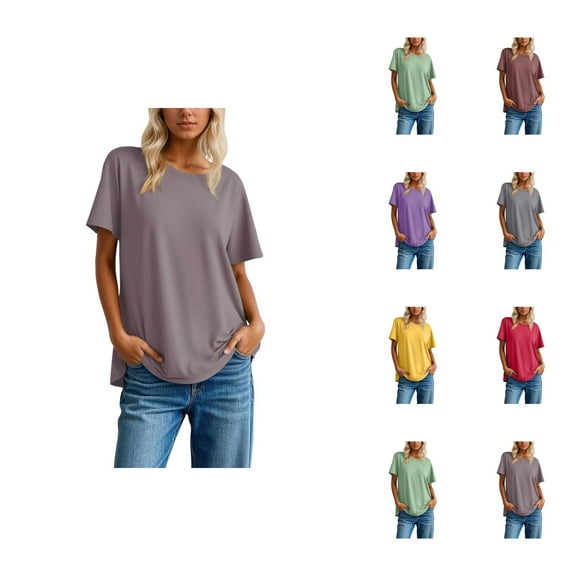 T Shirts for Women 2025 Solid Color Short Sleeve Crewneck Loose Fit Casual Plain Basic Tshirt Womens T Shirts