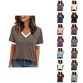 thumbnail image 1 of T Shirts for Women 2025 Summer Lightweight Short Sleeve V Neck Color Block Casual Tshirt Womens T Shirts, 1 of 6
