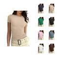 thumbnail image 1 of T Shirts for Women 2025 Y2K Short Sleeve Crewneck Slim Fit Tight Ribbed Plain Cropped Tshirt Tees Womens T Shirts, 1 of 7