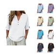 thumbnail image 1 of T Shirts for Women 2026 Summer Cotton Linen Half Sleeve V Neck Split Dressy Casual Office Work Tshirt Blouse, 1 of 6