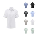 thumbnail image 1 of T Shirts for Women 2026 Summer Cotton Linen Short Sleeve Button Down Collared Business Casual Office Work Tshirt Blouse, 1 of 4