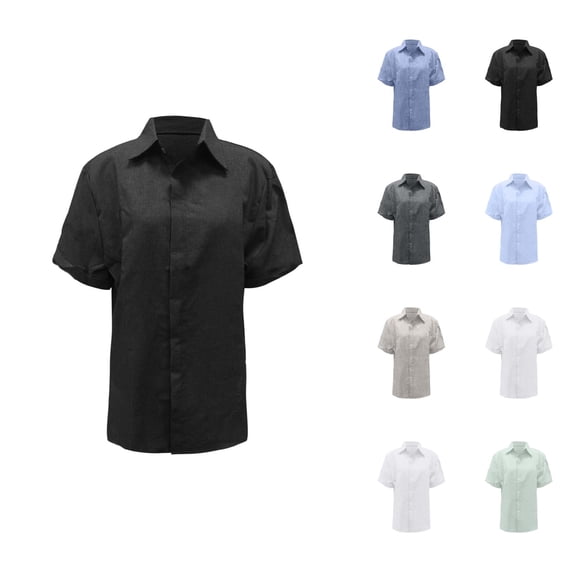 T Shirts for Women 2026 Summer Cotton Linen Short Sleeve Button Down Collared Business Casual Office Work Tshirt Blouse