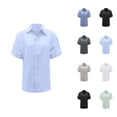 thumbnail image 1 of T Shirts for Women 2026 Summer Cotton Linen Short Sleeve Button Down Collared Business Casual Office Work Tshirt Blouse, 1 of 4