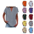 thumbnail image 1 of T Shirts for Women 2026 Summer Cotton Linen Short Sleeve V Neck Loose Business Casual Office Work Tshirt Blouse Top, 1 of 5