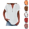 thumbnail image 1 of T Shirts for Women 2026 Summer Cotton Linen Short Sleeve V Neck Loose Dressy Casual Office Work Tshirt Blouse Top, 1 of 6