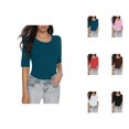 thumbnail image 1 of T Shirts for Women 2026 Summer Half Sleeve Crewneck Slim Fit Basic Plain Tshirt Undershirts Blouse Top, 1 of 9