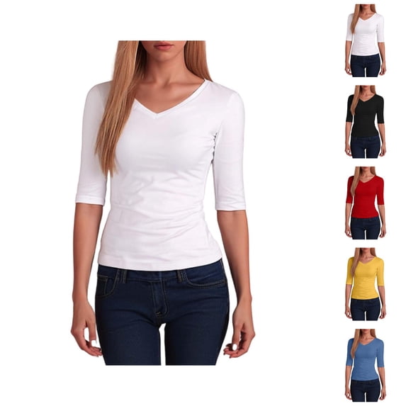 T Shirts for Women 2026 Summer Half Sleeve V Neck Basic Plain Fitted Tshirt Undershirts Womens Tees