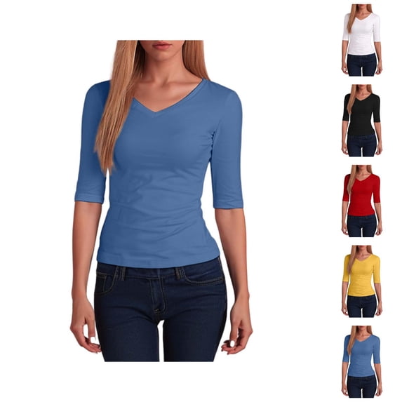 T Shirts for Women 2026 Summer Half Sleeve V Neck Basic Plain Fitted Tshirt Undershirts Womens Tees