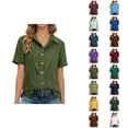 thumbnail image 1 of T Shirts for Women 2026 Summer Linen Short Sleeve Button Down Lapel Collared Dressy Casual Office Work Tshirt Blouse, 1 of 8