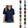thumbnail image 1 of T Shirts for Women 2026 Summer Linen Short Sleeve Button Down Lapel Collared Dressy Casual Office Work Tshirt Blouse, 1 of 8