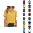 thumbnail image 1 of T Shirts for Women 2026 Summer Linen Short Sleeve Button Down Lapel Collared Dressy Casual Office Work Tshirt Blouse, 1 of 8