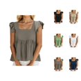 thumbnail image 1 of T Shirts for Women 2026 Summer Short Ruffle Sleeve Square Neck Flowy Ruffle Hem Dressy Casual Tshirt Blouse, 1 of 6