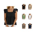 thumbnail image 1 of T Shirts for Women 2026 Summer Short Ruffle Sleeve Square Neck Flowy Ruffle Hem Dressy Casual Tshirt Blouse, 1 of 6