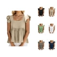 thumbnail image 1 of T Shirts for Women 2026 Summer Short Ruffle Sleeve Square Neck Flowy Ruffle Hem Dressy Casual Tshirt Blouse, 1 of 6