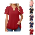 thumbnail image 1 of T Shirts for Women 2026 Summer Short Ruffle Sleeve V Neck Chiffon Dressy Casual Tshirt Blouse Tunic Top, 1 of 7