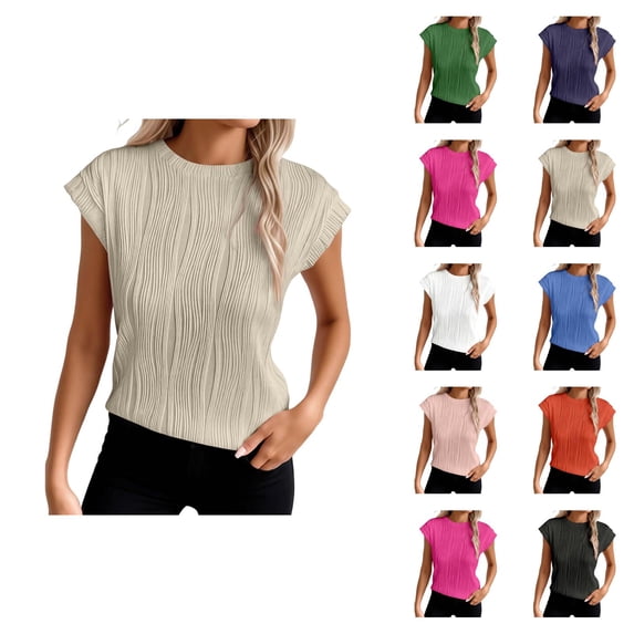 T Shirts for Women 2026 Summer Short Sleeve Crewneck Jacquard Loose Dressy Casual Tshirt Blouse
