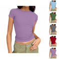 thumbnail image 1 of T Shirts for Women 2026 Summer Short Sleeve Crewneck Ribbed Casual Slim Fit Basic Plain Tshirt Undershirts, 1 of 8