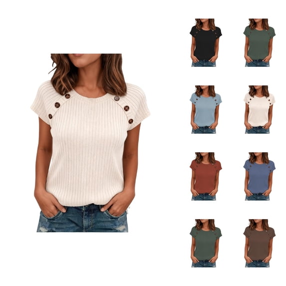 T Shirts for Women 2026 Summer Short Sleeve Crewneck Ribbed Dressy Casual Office Work Tshirt Womens Tees