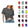 thumbnail image 1 of T Shirts for Women 2026 Summer Short Sleeve Crewneck Twist Front Plain Casual Tshirt Crop Tops, 1 of 6