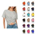 thumbnail image 1 of T Shirts for Women 2026 Summer Short Sleeve Crewneck Twist Front Plain Casual Tshirt Crop Tops, 1 of 6