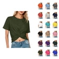 thumbnail image 1 of T Shirts for Women 2026 Summer Short Sleeve Crewneck Twist Front Plain Casual Tshirt Crop Tops, 1 of 6