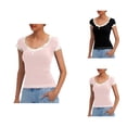 thumbnail image 1 of T Shirts for Women 2026 Summer Short Sleeve Lace Trim Scoop Neck Casual Slim Fit Tshirt Y2k Going out Top, 1 of 7