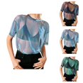 thumbnail image 1 of T Shirts for Women 2026 Summer Short Sleeve Metallic Shimmer Mesh See through Crewneck Tshirt Clubwear, 1 of 7