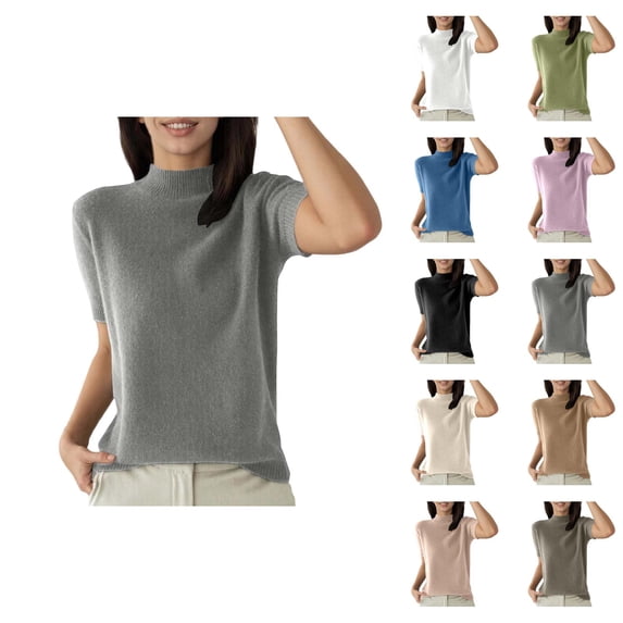 T Shirts for Women 2026 Summer Short Sleeve Neck Ribbed Plain Knitted Tshirt Womens Tees