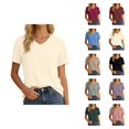 thumbnail image 1 of T Shirts for Women 2026 Summer Short Sleeve V Neck Casual Loose Plain Tshirts Work Blouse Basic Tees with Chest Pocket, 1 of 6