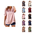 thumbnail image 1 of T Shirts for Women 2026 Summer Short Sleeve V Neck Satin Loose Dressy Casual Office Work Tshirt Blouse, 1 of 5