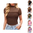 thumbnail image 1 of T Shirts for Women 2026 Summer Solid Mesh Turtleneck Short Sleeve Tunic Tops Casual Tops, 1 of 8