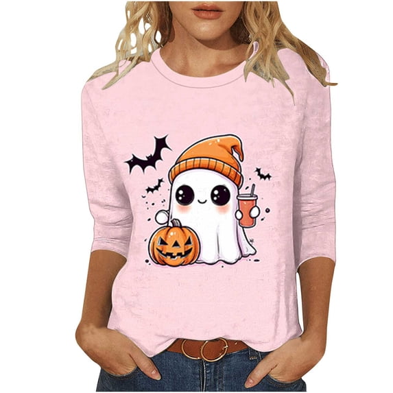 T Shirts for Women 3/4 Sleeve T Shirt Halloween Fall Loose Graphic Casual Tees Tops Womens Tops Crewneck Shirt Top